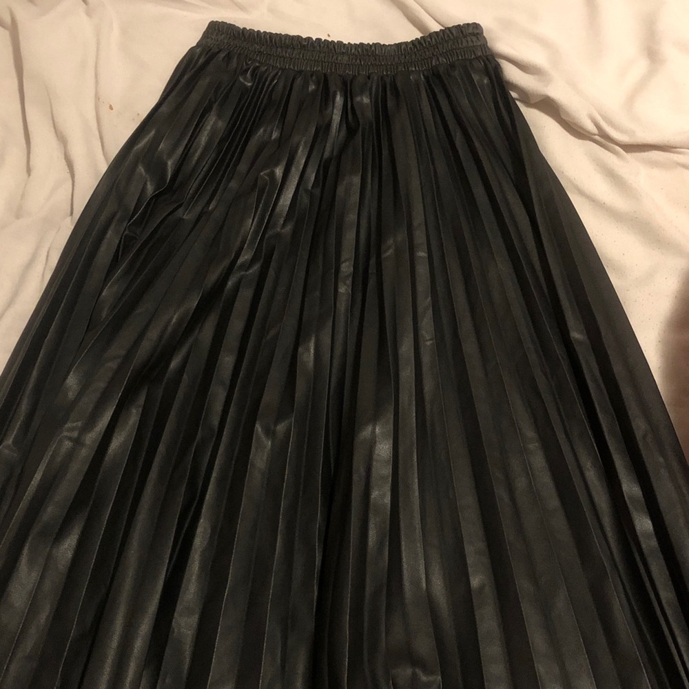 Black Pleather Pleated Maxi Skirt